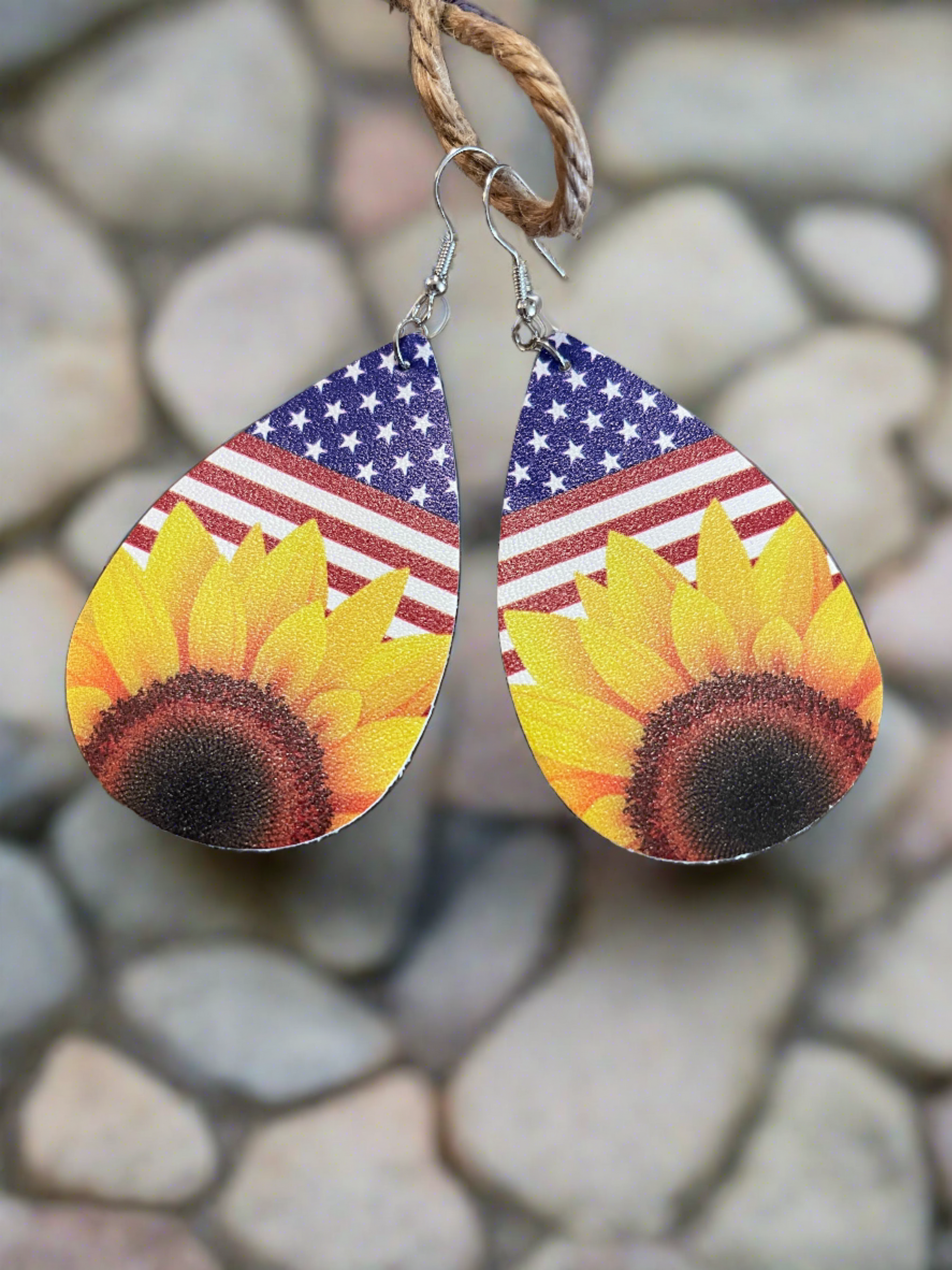 Independence Day/Sunflower Faux Leather Teardrop Wire EarringsPink tiful of LOVE