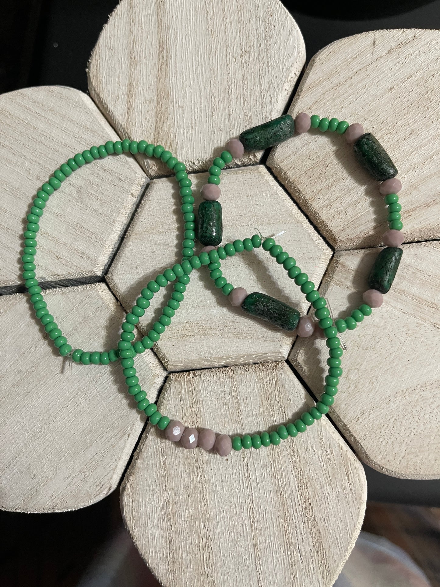 Green Czech Republic Seed Glass Beaded Elastic Bracelet Bundle