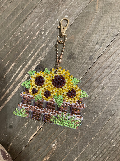 Key Chains-Sunflower Acrylic & Gemstone