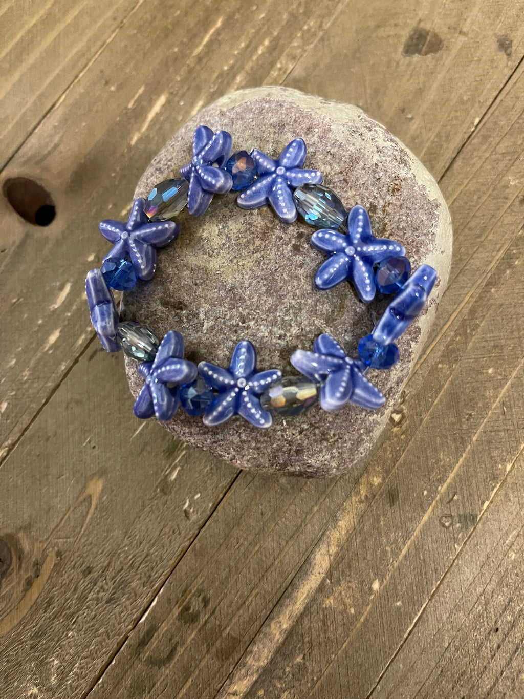 BLUE STARFISH Beaded Elastic/Stretch Bracelet