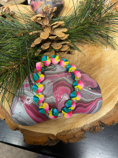 Rainbow Clay Heart beaded Stretch braceletPink tiful of LOVE