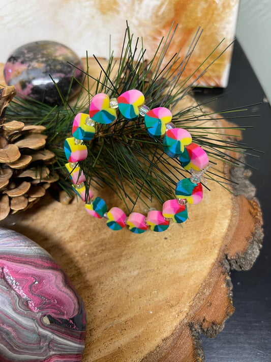 Rainbow Clay Heart beaded Stretch braceletPink tiful of LOVE