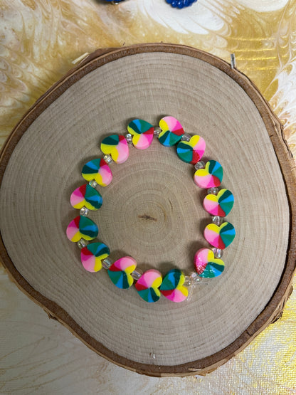 Rainbow Clay Heart beaded Stretch bracelet