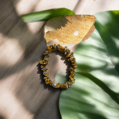 Gold Tiger Eye chip gemstone beaded Stretch braceletPink tiful of LOVE