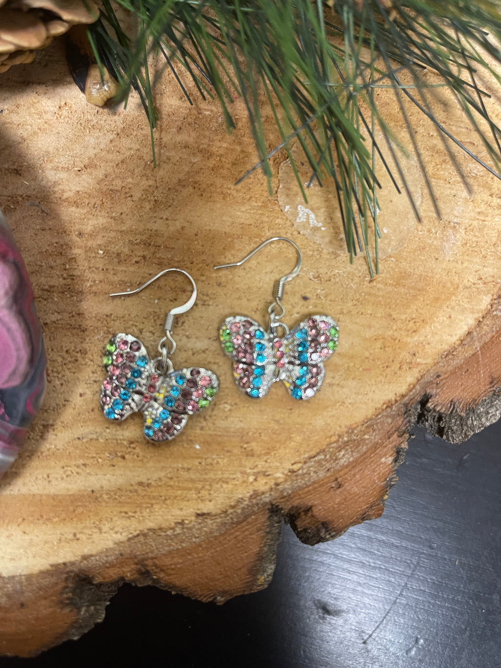Butterfly Rhinestone charm Wire Earring