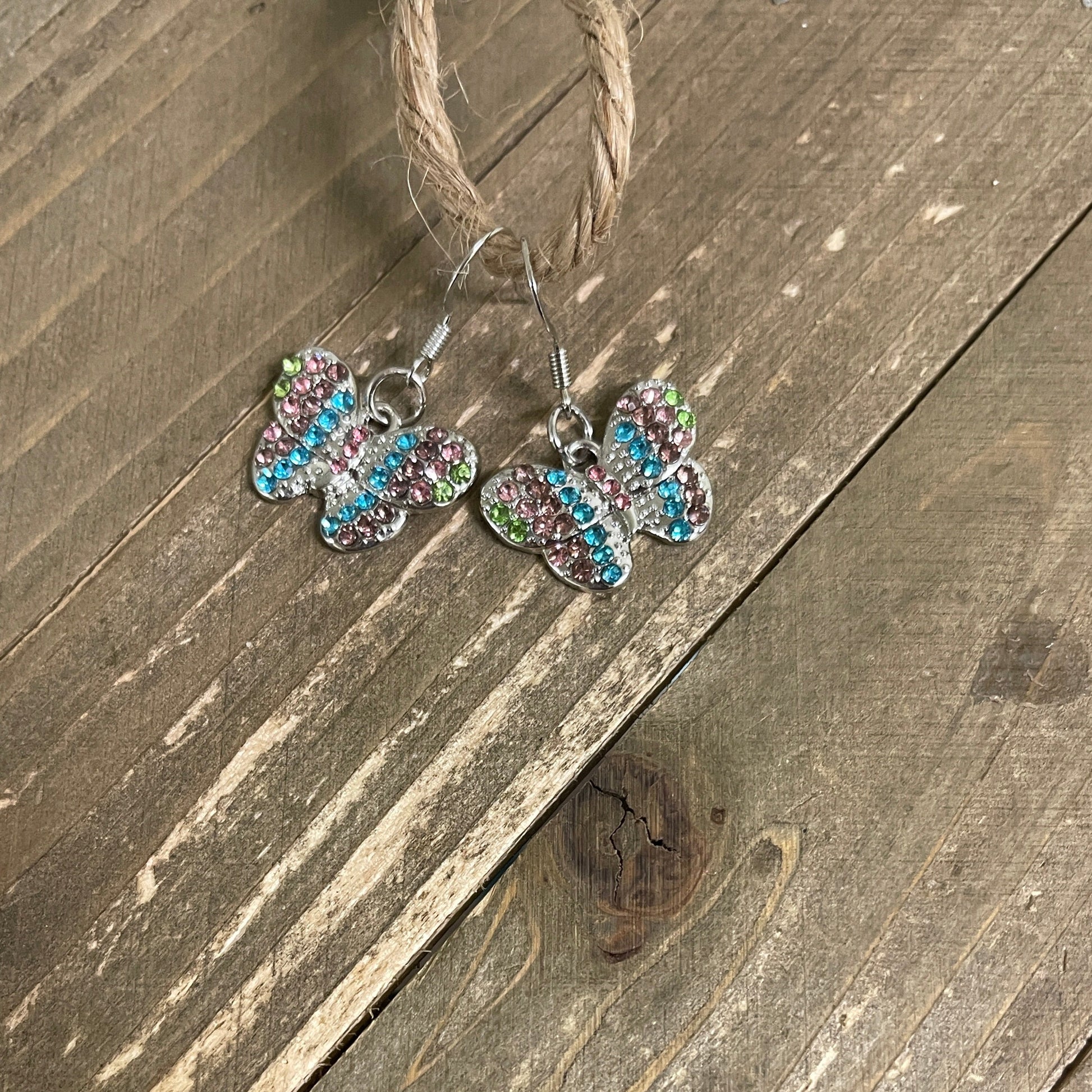 Butterfly Rhinestone charm Wire EarringPink tiful of LOVE