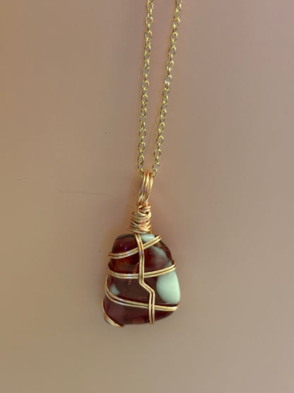 Fused Glass Wire Wrapped-Pink & White Irregular Shaped Pendant on a Rose Gold Chain Necklace