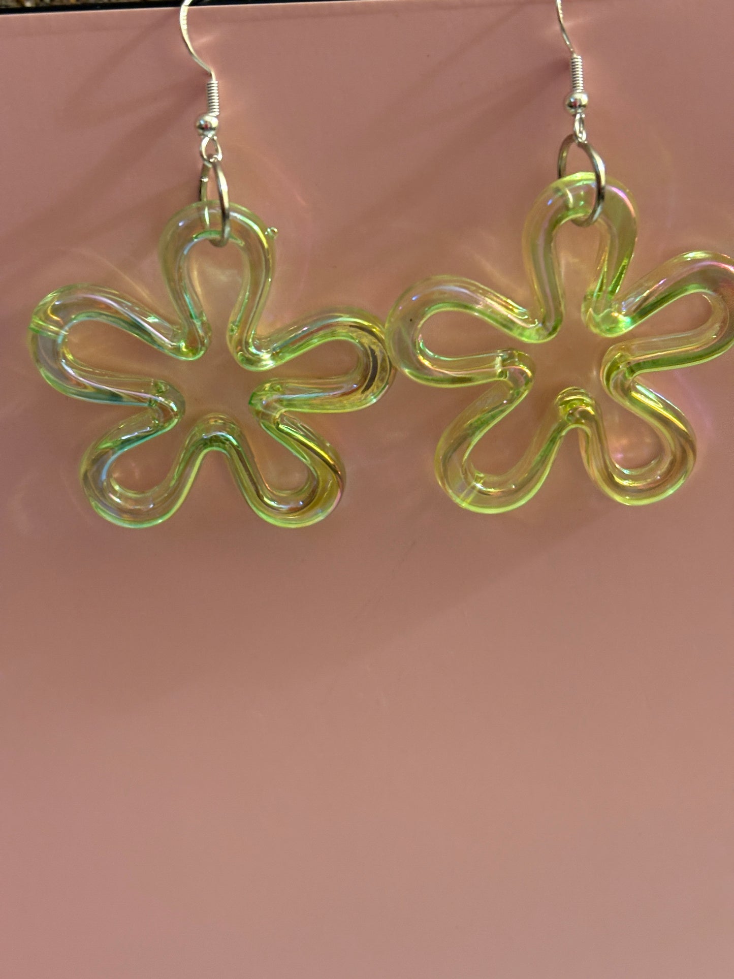 Pastel Green AB Flower Charm Wire Earrings