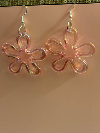Pastel Pink AB Flower Charm Wire Earrings
