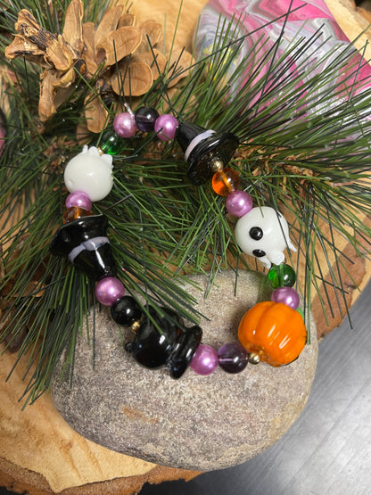 Ghost &amp; Pumpkin Beaded Elastic/Stretch BraceletPink tiful of LOVE