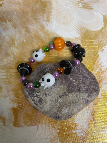 Ghost &amp; Pumpkin Beaded Elastic/Stretch BraceletPink tiful of LOVE
