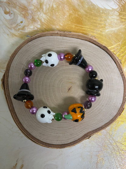 Ghost &amp; Pumpkin Beaded Elastic/Stretch BraceletPink tiful of LOVE