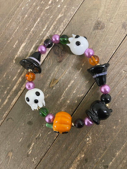 Ghost &amp; Pumpkin Beaded Elastic/Stretch BraceletPink tiful of LOVE