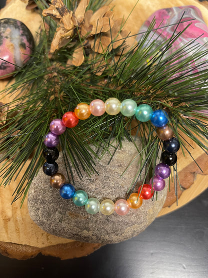 Multicolor Pearl Bracelet: Beaded Elastic/Stretch Bracelet