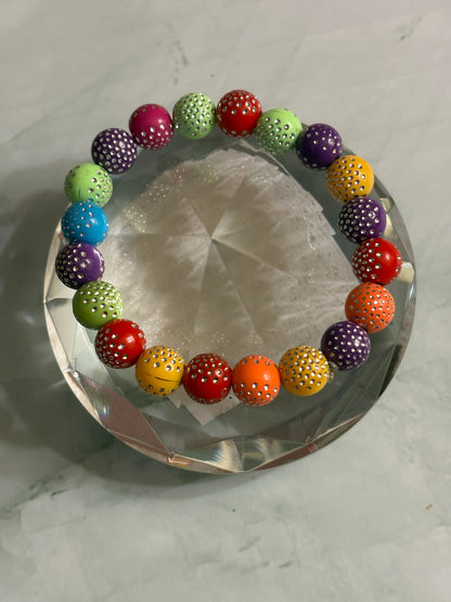 Rainbow Dyed Round Acrylic Beaded Bracelet