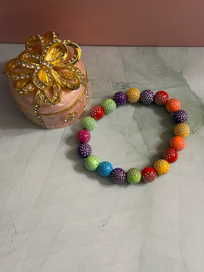 Rainbow Dyed Round Acrylic Beaded Bracelet