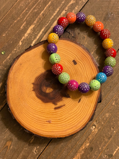 Rainbow Dyed Round Acrylic Beaded Bracelet