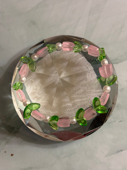 Pink Tulip Coated Glass Beaded Bracelet