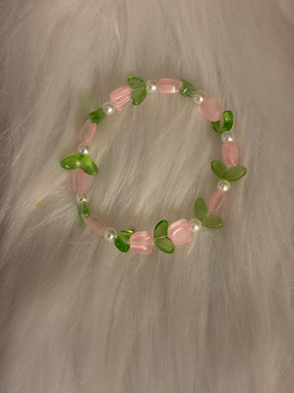 Pink Tulip Coated Glass Beaded Bracelet