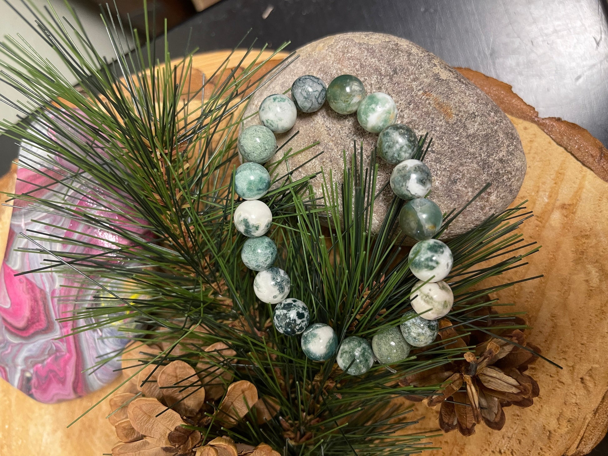 Tree Agate Bracelet;  Natural GemstonesPink tiful of LOVE