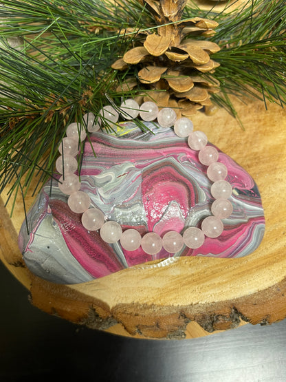 Rose Quartz Beaded Elastic Bracelet;  Natural Gemstones; perfect gift