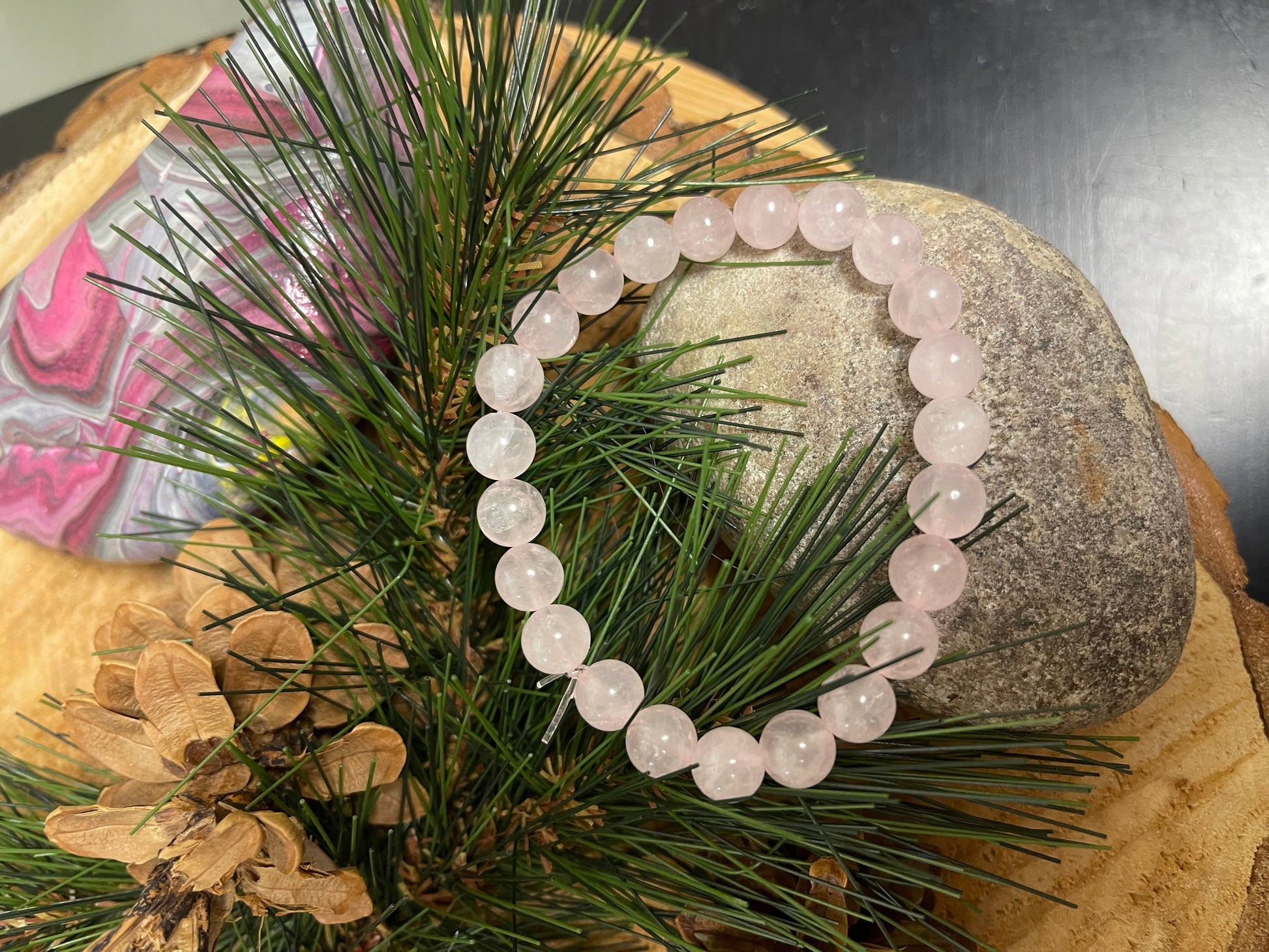Rose Quartz Beaded Elastic Bracelet;  Natural Gemstones; perfect giftPink tiful of LOVE