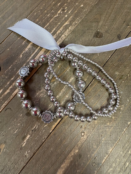 Silver Beaded Bracelet Set  (set of 3)