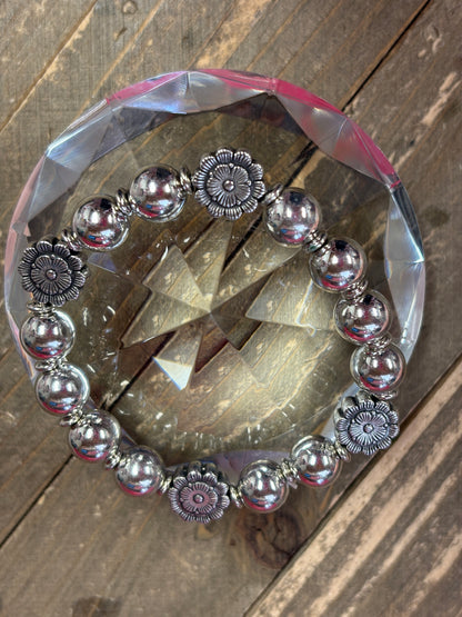 Silver Beaded Bracelet Set  (set of 3)