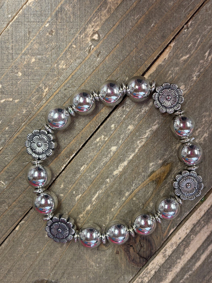 Silver Beaded Bracelet Set  (set of 3)
