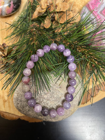 Purple Lepidolite Beaded Elastic Bracelet;  Natural Gemstones; perfect giftPink tiful of LOVE