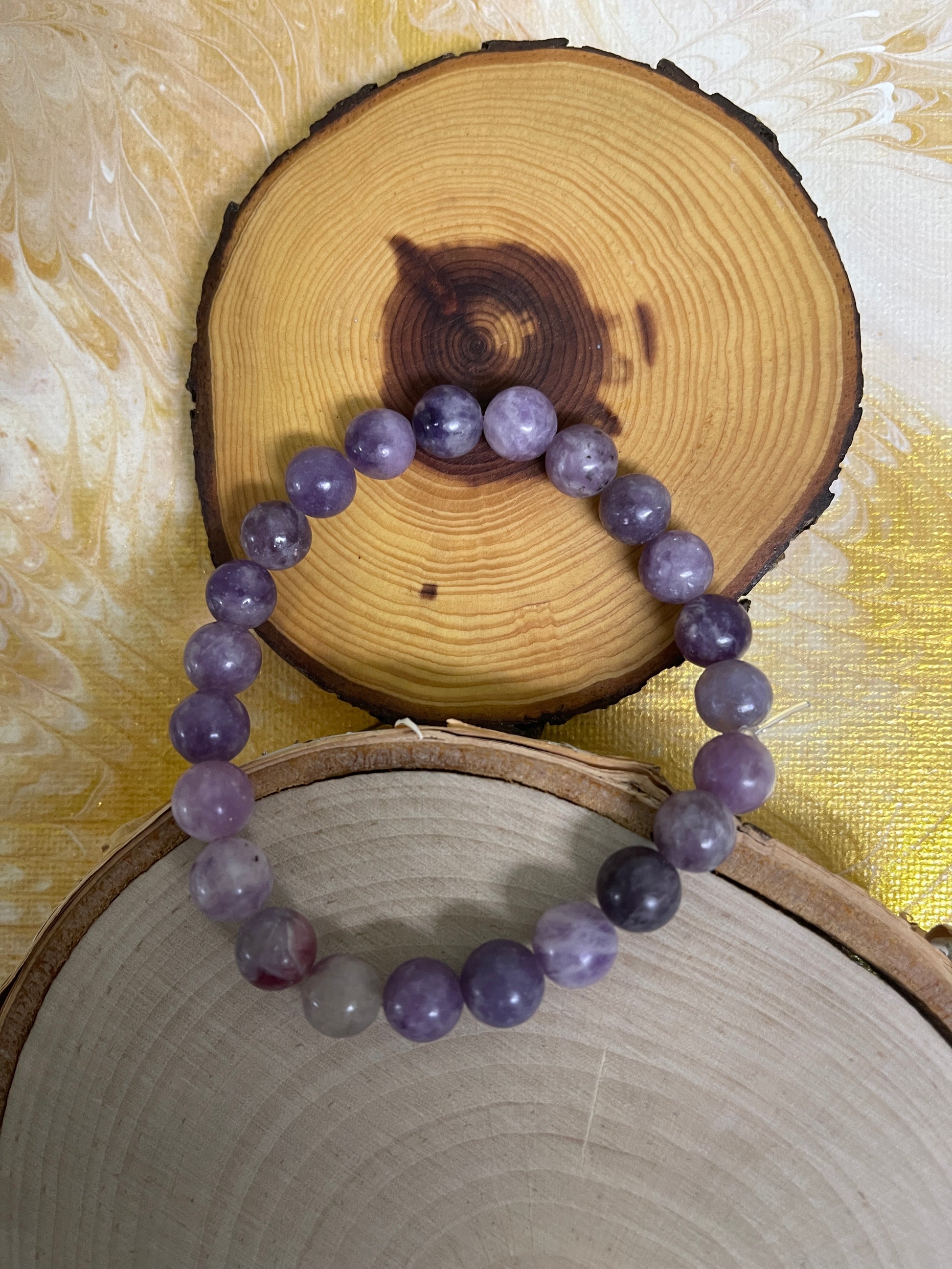 Purple Lepidolite Beaded Elastic Bracelet;  Natural Gemstones; perfect giftPink tiful of LOVE