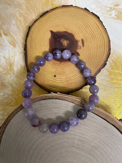 Purple Lepidolite Beaded Elastic Bracelet;  Natural Gemstones; perfect giftPink tiful of LOVE
