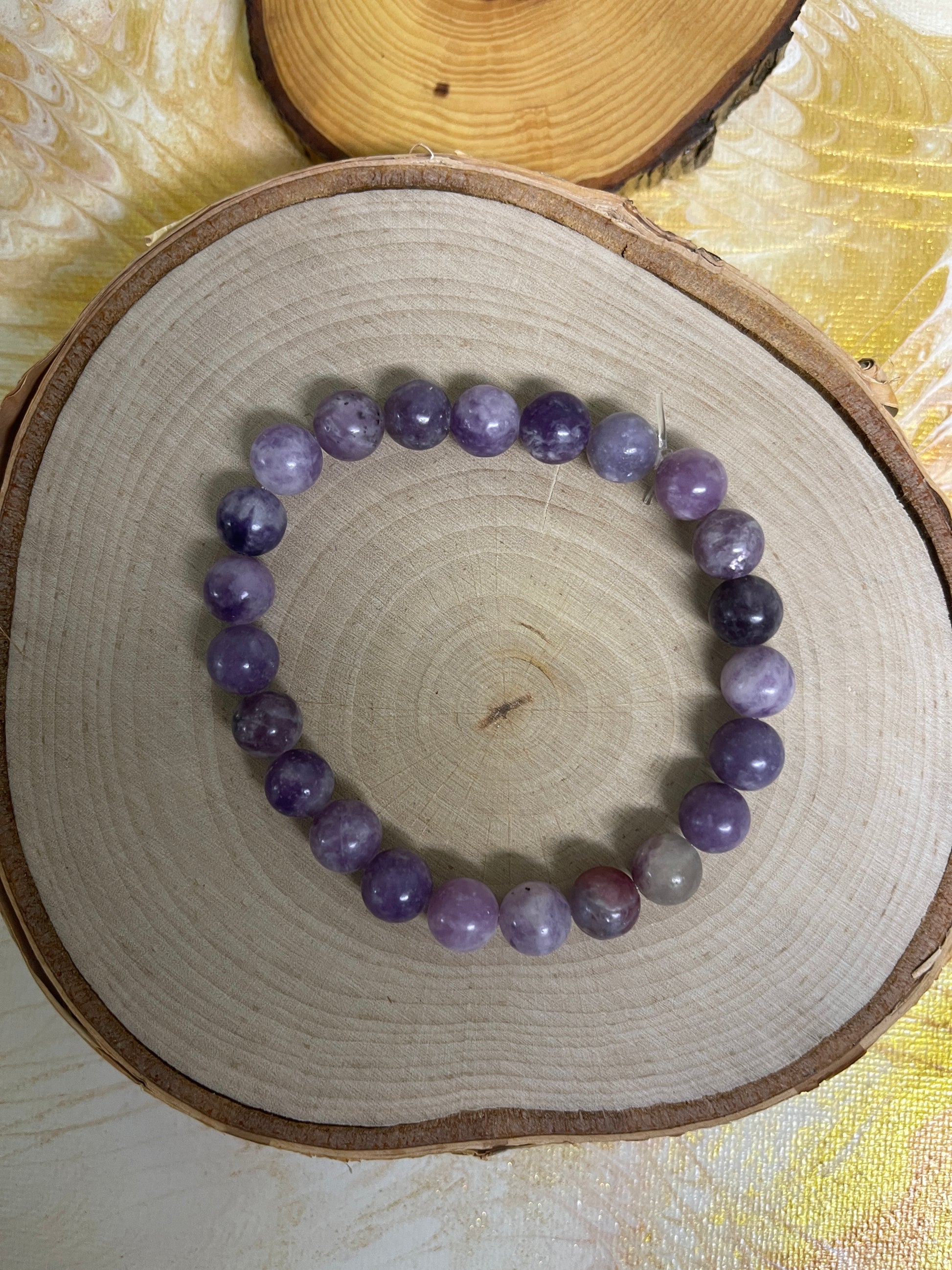 Purple Lepidolite Beaded Elastic Bracelet;  Natural Gemstones; perfect giftPink tiful of LOVE
