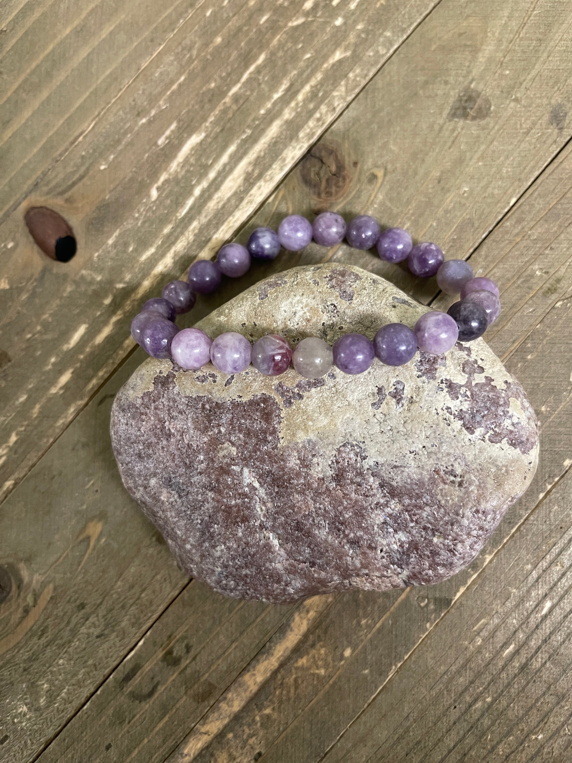 Purple Lepidolite Beaded Elastic Bracelet;  Natural Gemstones; perfect giftPink tiful of LOVE