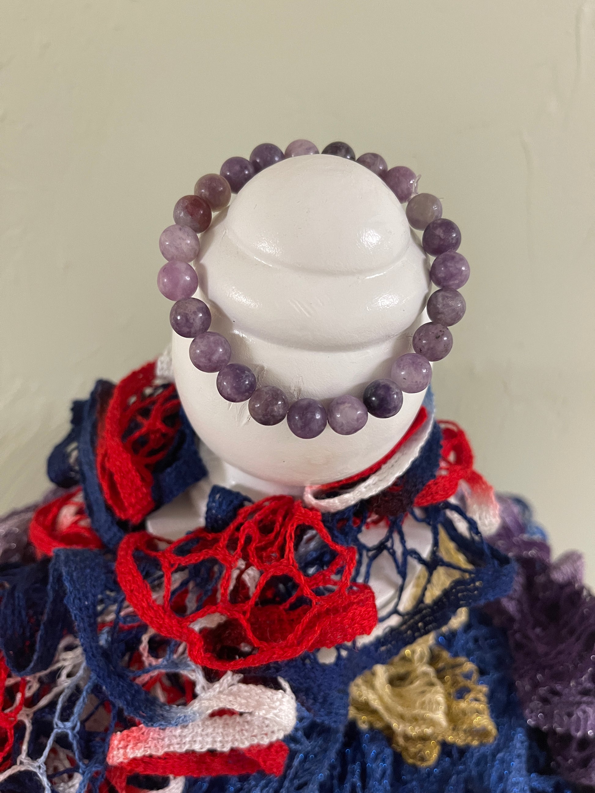 Purple Lepidolite Beaded Elastic Bracelet;  Natural Gemstones; perfect giftPink tiful of LOVE
