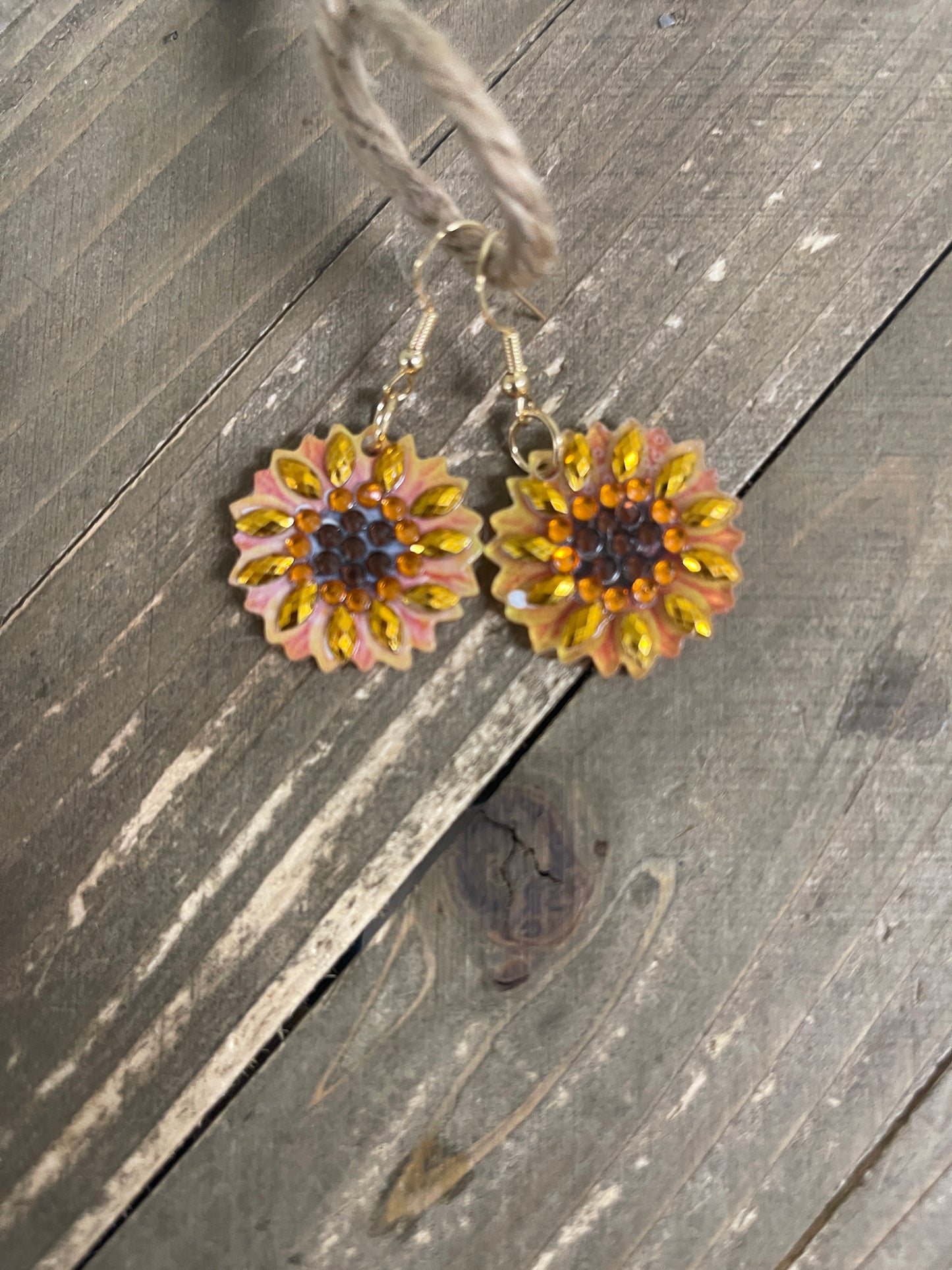 Diamond Painting Sunflower Wire Earrings
