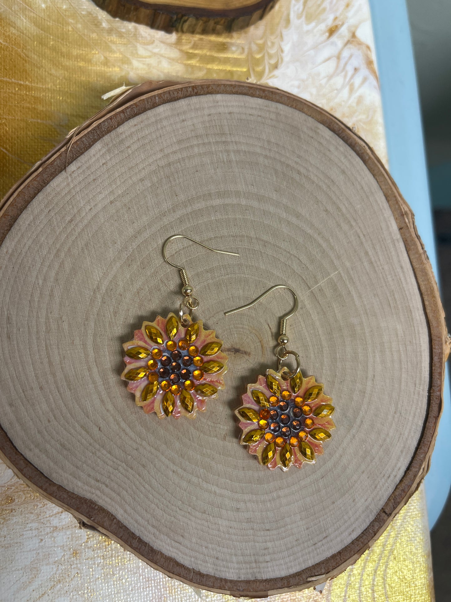 Diamond Painting Sunflower Wire Earrings