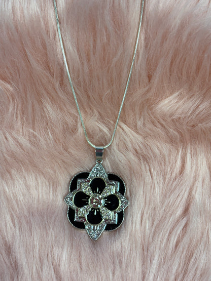 Layered Rhinestone Flower Pendant on a Silver chain Necklace
