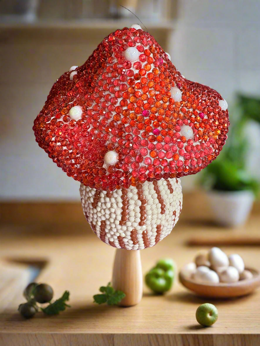 Diamond Art Ceramic Mushroom Figurine – Handmade Sparkling Home Décor