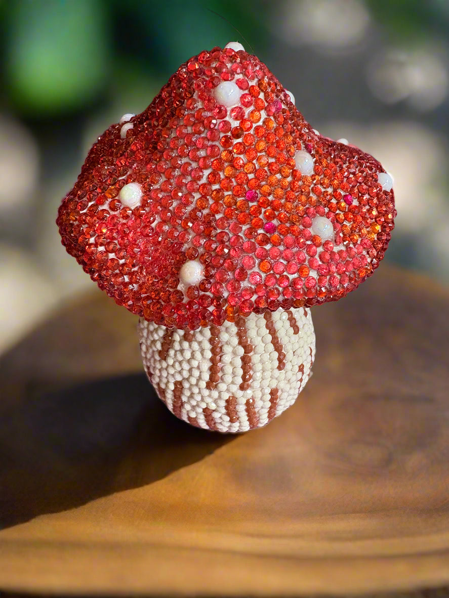 Diamond Art Ceramic Mushroom Figurine – Handmade Sparkling Home Décor