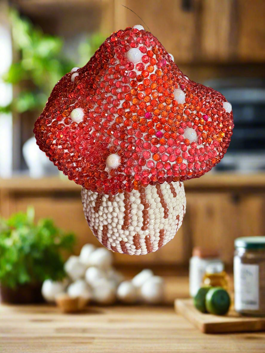 Diamond Art Ceramic Mushroom Figurine – Handmade Sparkling Home Décor