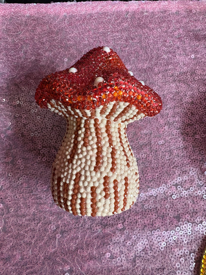 Diamond Art Ceramic Mushroom Figurine – Handmade Sparkling Home Décor