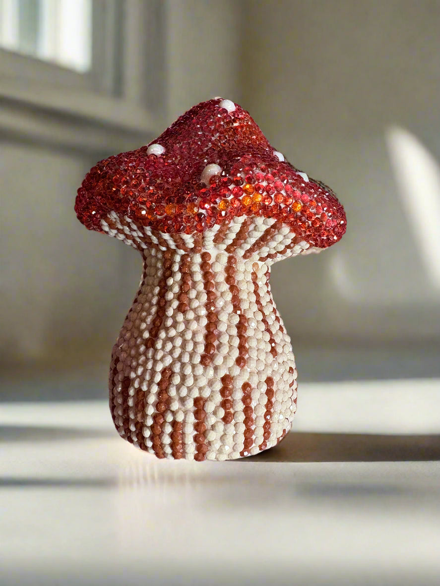 Diamond Art Ceramic Mushroom Figurine – Handmade Sparkling Home Décor