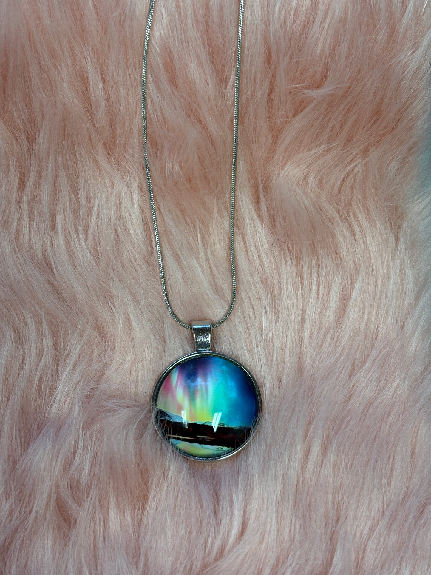 Aurora Lights Cabochon-1 Pendant on a silver Necklace
