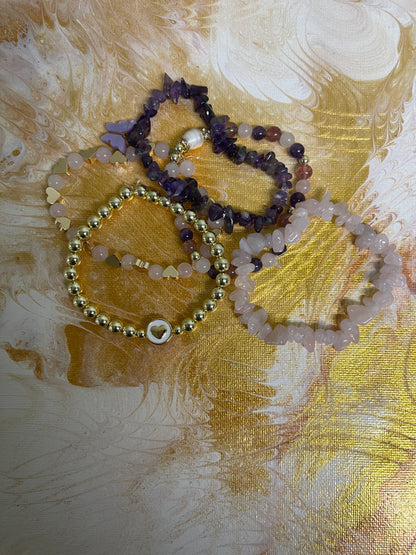 Amethyst Dream Beaded Elastic/Stretch Bracelets (Set of 5)Pink tiful of LOVE