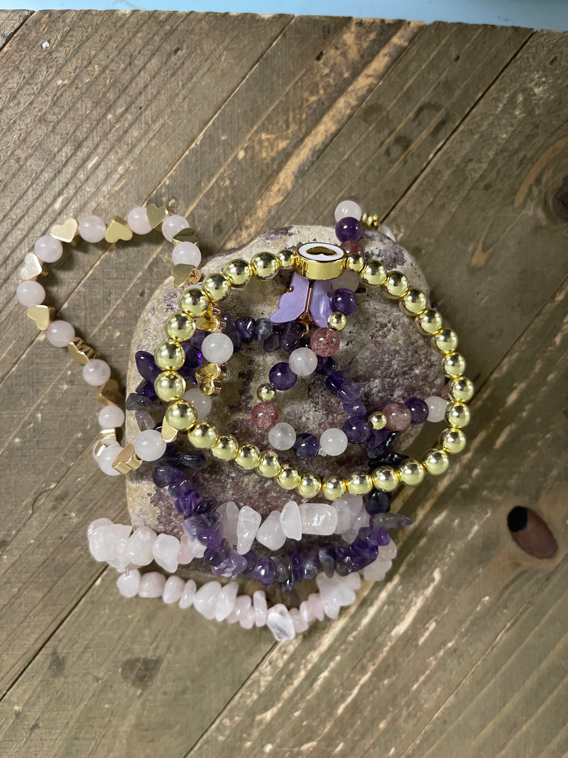 Amethyst Dream Beaded Elastic/Stretch Bracelets (Set of 5)Pink tiful of LOVE