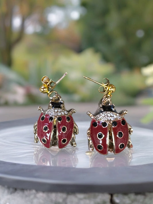 Lady Bug Charm Ball Post Earrings