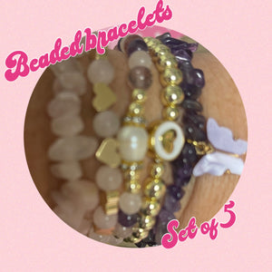 Amethyst Dream Beaded Elastic/Stretch Bracelets (Set of 5)