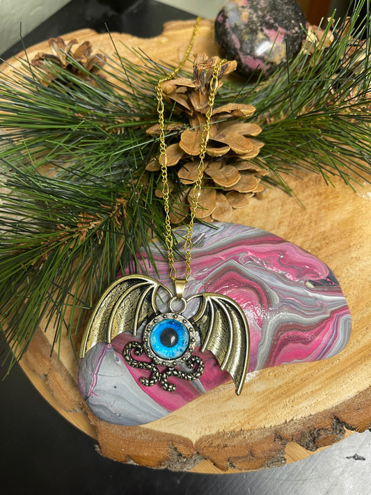 Bat Wing Pendant on a Oxidized Brass Finish Cable chain NecklacePink tiful of LOVE