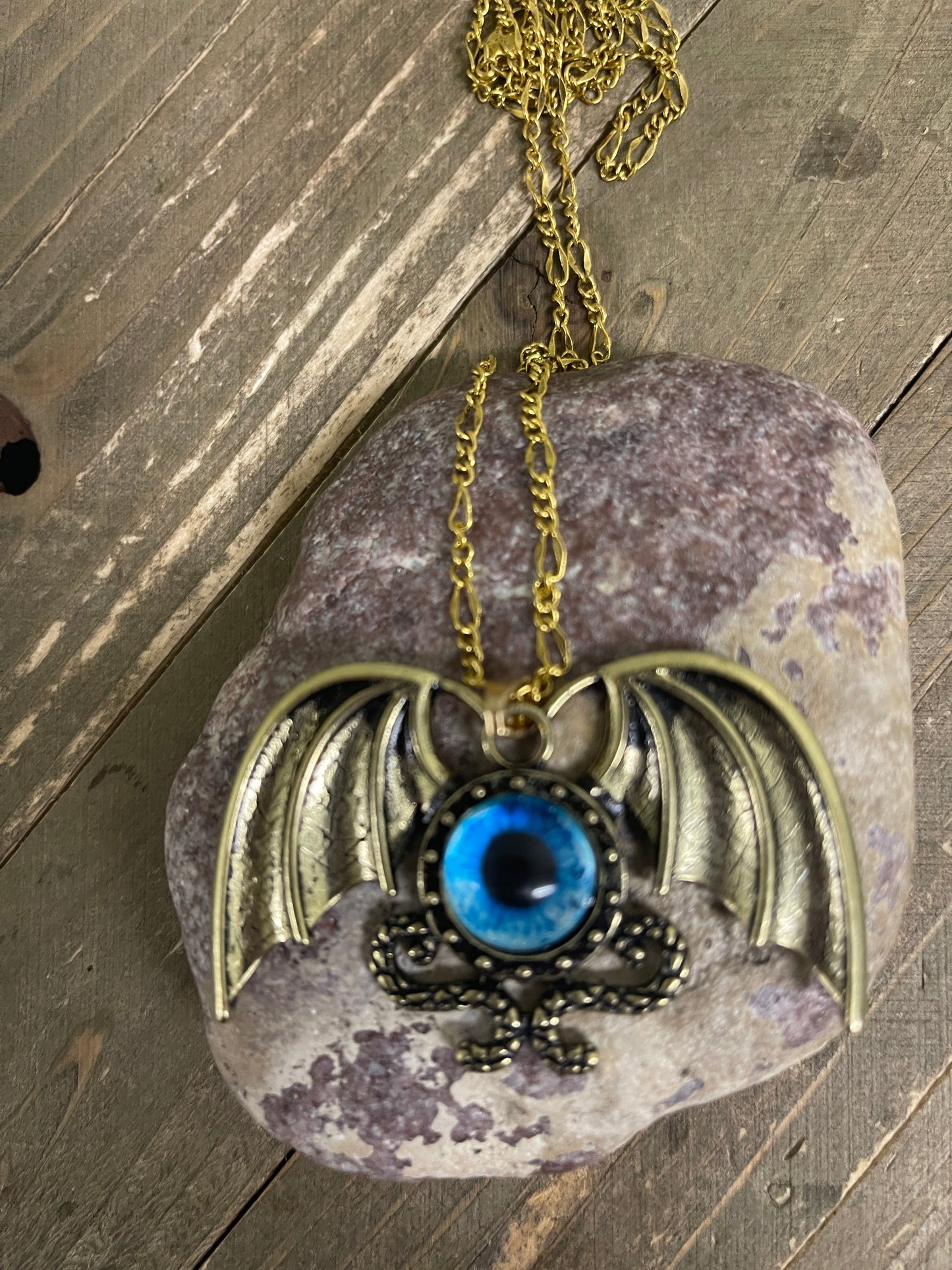 Bat Wing Pendant on a Oxidized Brass Finish Cable chain NecklacePink tiful of LOVE